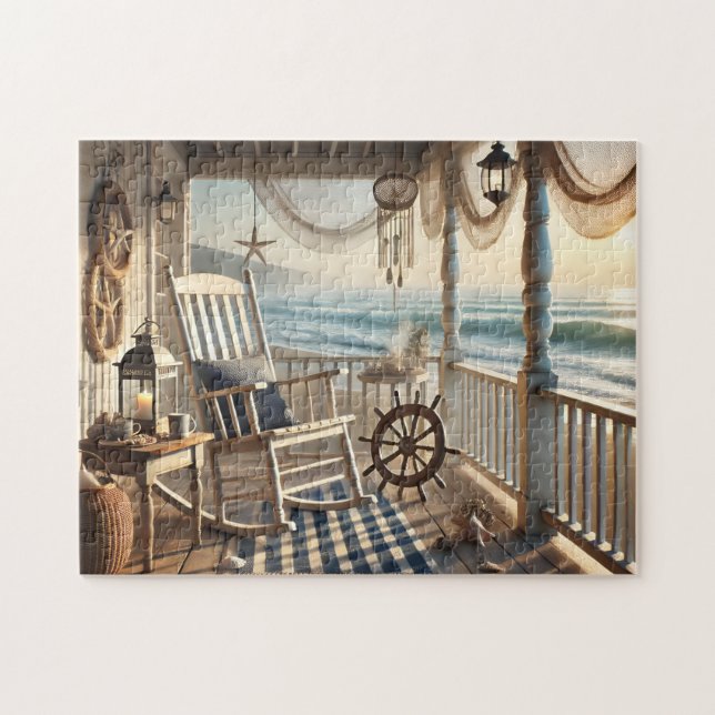 Puzzle Seaside Cottage Porch Nautical Ocean View (Horizontal)