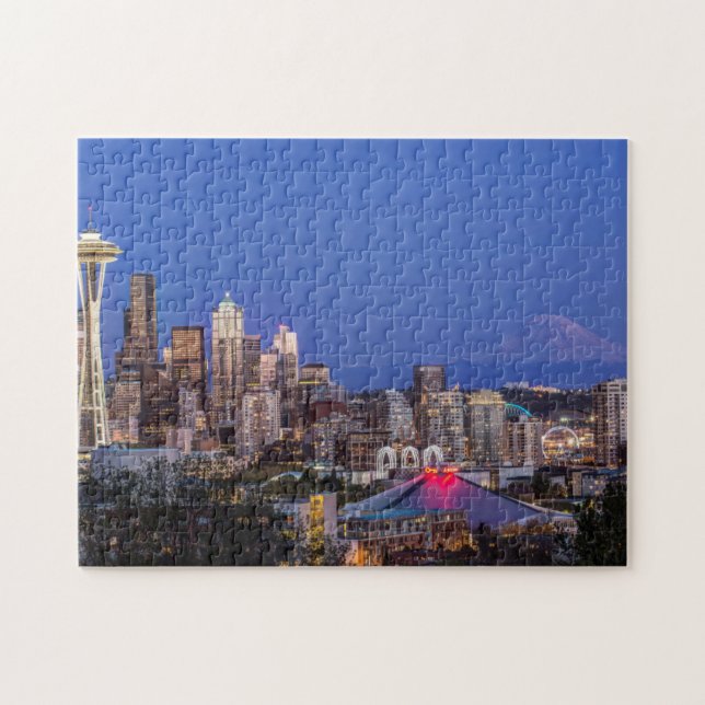 Puzzle Seattle, centro y Mt. Rainier al anochecer (Horizontal)