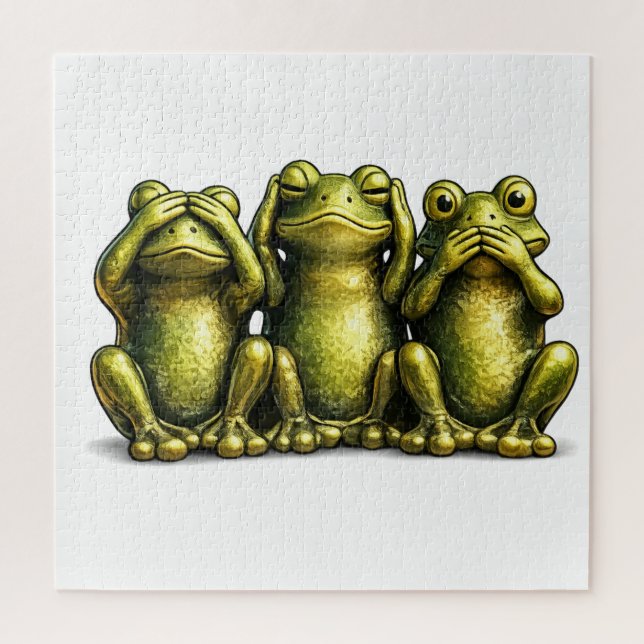 Puzzle See Hear Speak No Evil Funny Frogs (Vertical)
