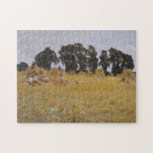 Puzzle Segadores que descansan en un campo de trigo