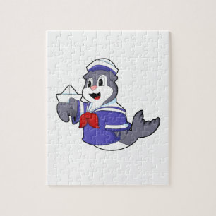 Puzzle Sello como marinero con barco