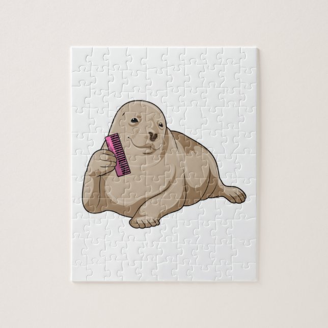 Puzzle Sello como peluquero con comb (Vertical)