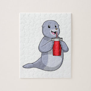 Puzzle Sello con taza de bebida