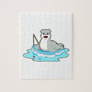Puzzle Sello en la pesca con barra de pesca
