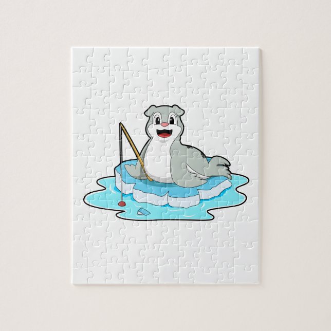 Puzzle Sello en la pesca con barra de pesca (Vertical)