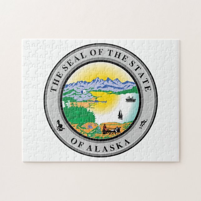 Puzzle Sello estatal de Alaska. (Horizontal)
