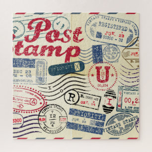 Puzzle Sellos retro post, colección vintage.