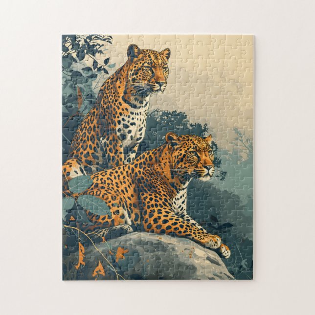 Puzzle Selva leopardo: postal vintage (Vertical)