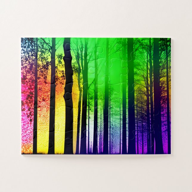 Puzzle Selva negra encantada bajo el cielo arcoiris (Horizontal)