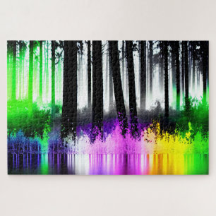 Puzzle Selva negra y blanca con salpicaduras de colores