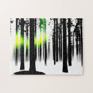Puzzle Selva negra y blanca con un brillo verde único