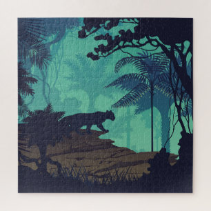 Puzzle Selva tropical, fondo de la noche jaguar.