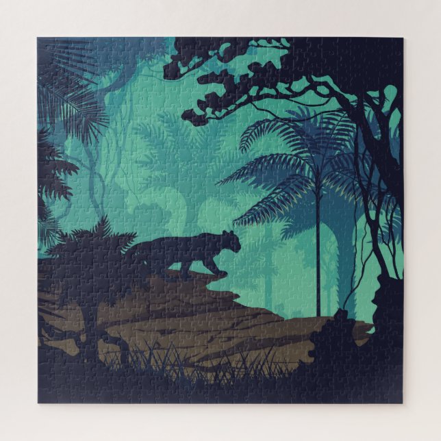 Puzzle Selva tropical, fondo de la noche jaguar. (Vertical)