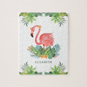 Puzzle Selva Tropical Rústica Flamingo Floral Lindo Nombr