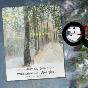 Puzzle Sendero Boscoso Personalizado Navidad Acuarela