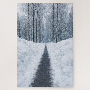Puzzle Sendero de bosque invernal brumoso Paisaje inverna