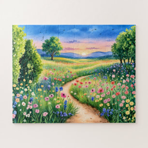 Puzzle Sendero del Atardecer a Través de un Prado de Flor