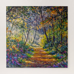Puzzle Sendero del impresionismo: Sunny Forest Watercolor