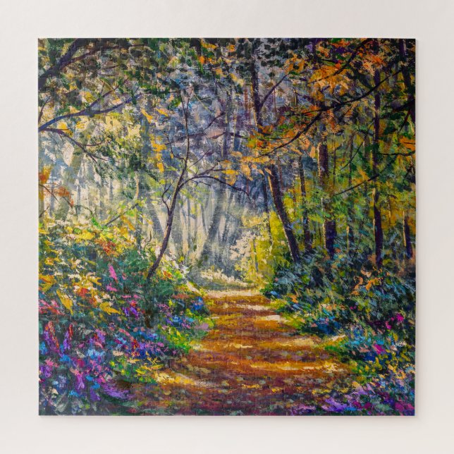 Puzzle Sendero del impresionismo: Sunny Forest Watercolor (Vertical)