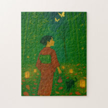 Sendero encantado de bambú con Chica de Kimono y g