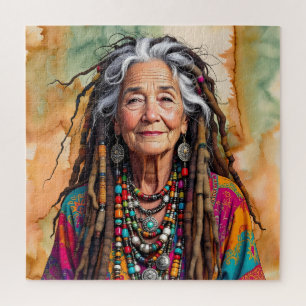 Puzzle Señora Anciana Genial con Cabello Dreadlocks Mujer