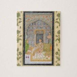 Puzzle Señora asentada en un pabellón con los asistente