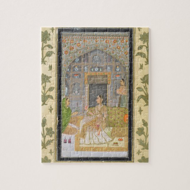 Puzzle Señora asentada en un pabellón con los asistentes, (Vertical)
