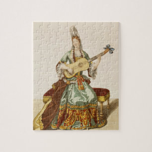 Puzzle Señora de la calidad que toca la guitarra, placa