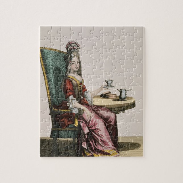 Puzzle Señora Taking Coffee, placa de moda, c.1695 (Vertical)