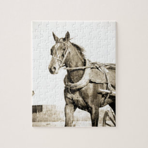 Puzzle Sepia Amish Caballo Y Buggy