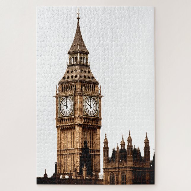 Puzzle Sepia Big Ben Tower Travel Art (Vertical)