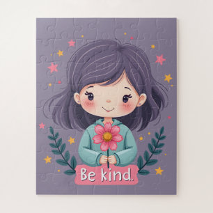Puzzle Ser amable Chica linda con flor Arte positivo