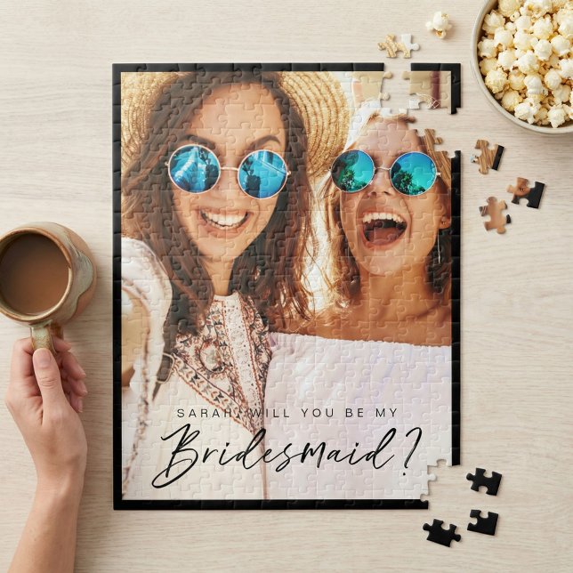 Puzzle ¿Serás Mi Novia? Foto de escritura de moda (Will You Be My Bridesmaid? Proposal Photo Keepsake Jigsaw Puzzle)