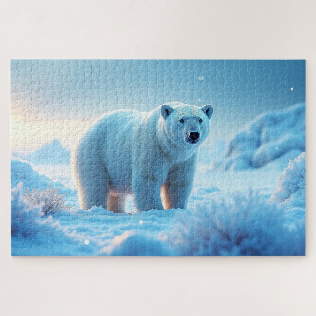 Puzzle Serene Arctic Sunset con oso polar - Naturaleza (Horizontal)