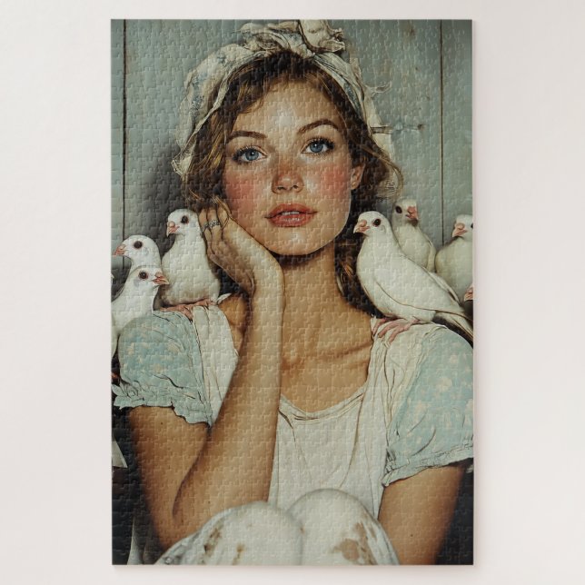 Puzzle Serene Farm Maiden Doves Blancas - Símbolo de paz (Vertical)