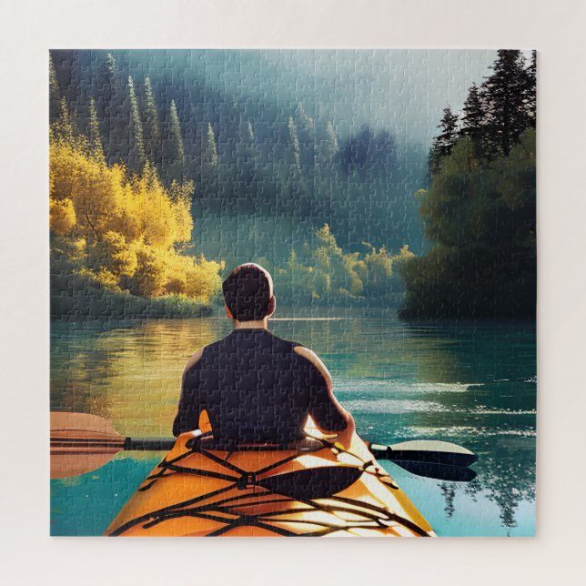 Puzzle Serene Kayaking Scene | Hombre en Kayak en las mon (Vertical)