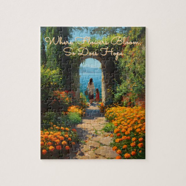 Puzzle Serene Marigolds Path to the Sea Art (Vertical)