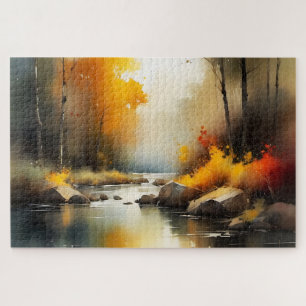 Puzzle Serene vibrante pintura del paisaje del río Otoño