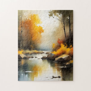 Puzzle Serene vibrante pintura del paisaje del río Otoño