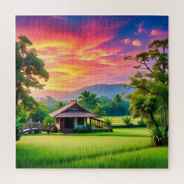 Puzzle Serenidad al atardecer en el campo (Vertical)