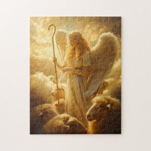 Puzzle Serenidad Celestial Ángel Femenino con Ovejas y Pa
