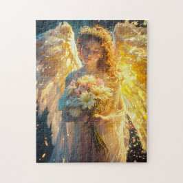 Puzzle Serenidad Celestial Ángel Femenino con un Ramo