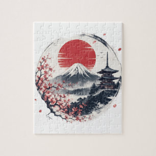 Puzzle Serenidad del atardecer en el Monte Fuji – Arte de