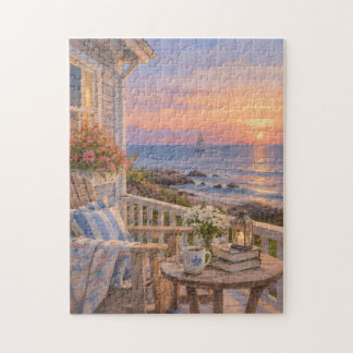Puzzle Serenidad del atardecer en el porche junto al mar