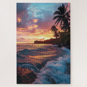 Puzzle Serenidad del atardecer tropical en naranja rosa y