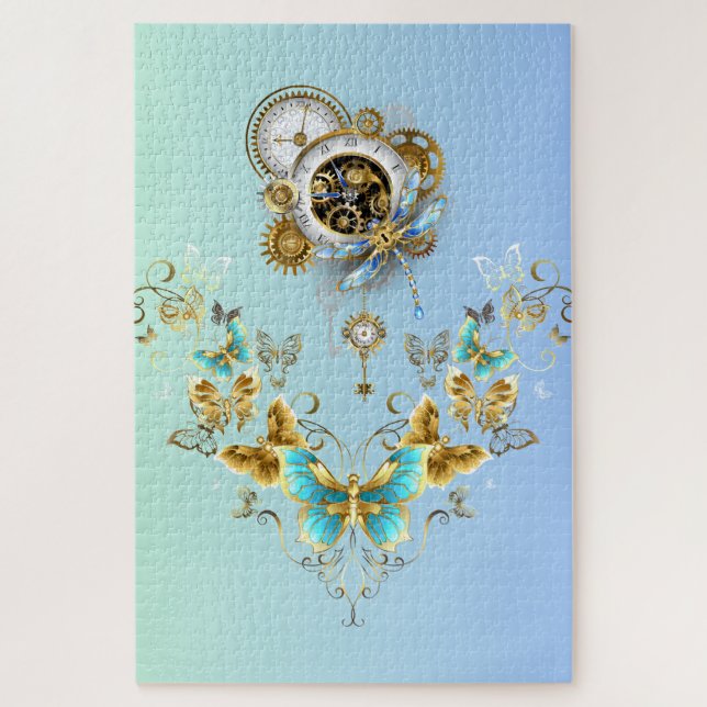 Puzzle Serenity Engine – Floral Mecánico Verde Azulado (Vertical)