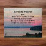 Puzzle Serenity Prayer Pink Seascape Sunset<br><div class="desc">Rompecabezas que muestra la imagen de una puesta de sol colorida,  rosa y marina junto con las palabras inspiradoras de la Oración de la Serenidad. ¡Diversión para toda la familia! Un tamaño perfecto para montar y enmarcar también.</div>