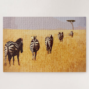 Puzzle Sereno Safari – Cebras en las praderas doradas