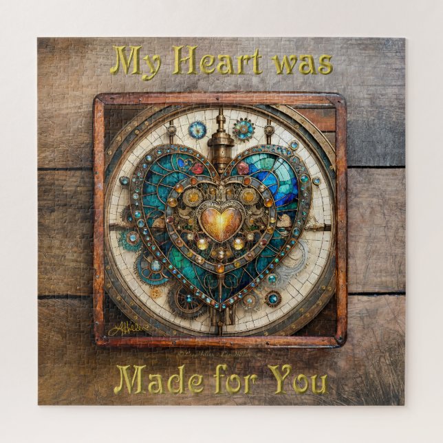 Puzzle Serie de Steampunk Heart de Vidrio Manchado de Oro (Vertical)