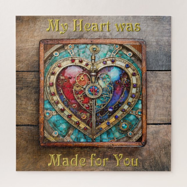 Puzzle Serie de Steampunk Heart de Vidrio Manchado Rojo y (Vertical)